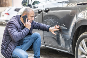 damaged door of the car after accident
