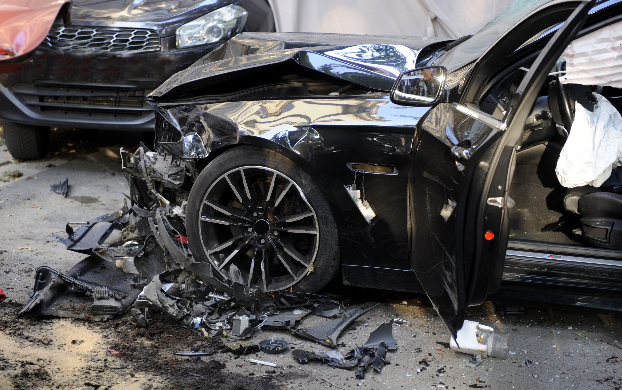 Wrecked car after a distracted driving collision