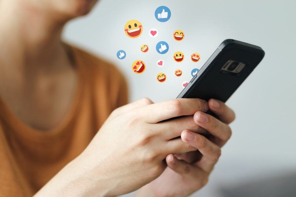 Young Asian woman using smartphone typing, chatting conversation . Social Network, technology concept